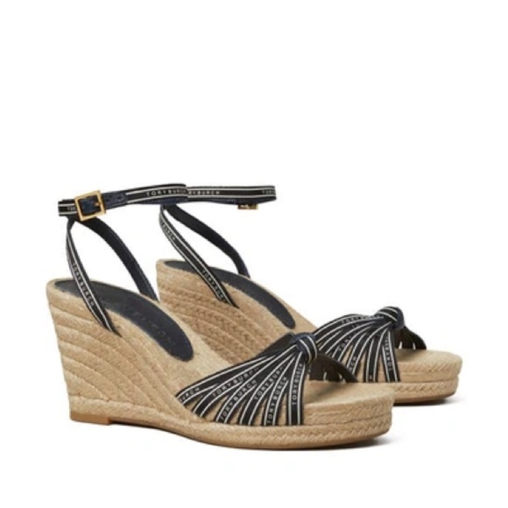 Tory Burch Ribbon Espadrille Wedge Sandals size 7.5 Never Worn
